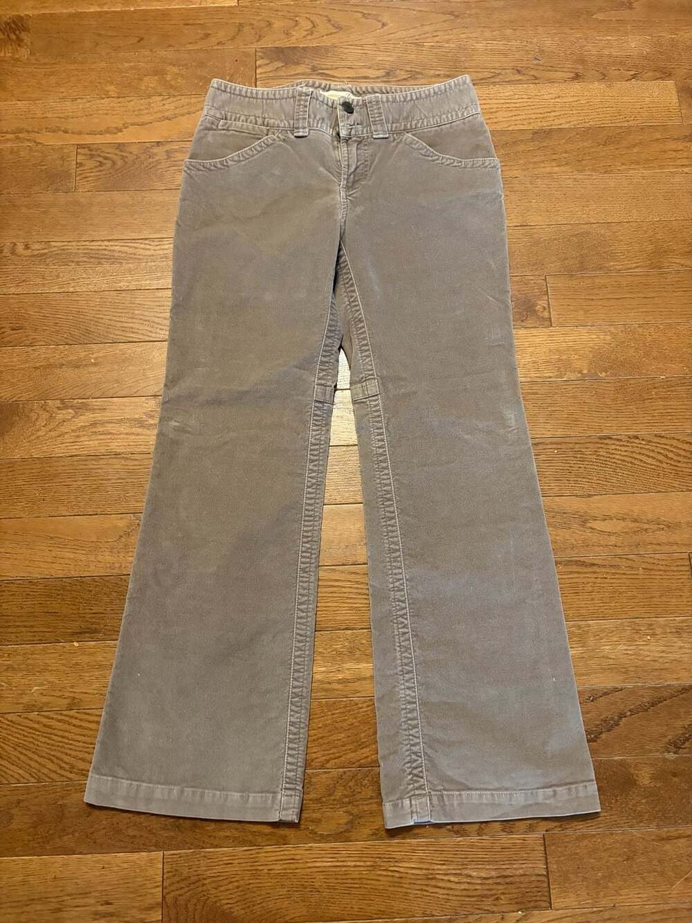 Y2k London Jean velvet Flare Pants Size 6 Short Grey Stretch Khakis with l Flap